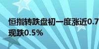 恒指转跌盘初一度涨近0.7%；恒生科技指数现跌0.5%