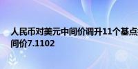 人民币对美元中间价调升11个基点报7.1091上一交易日中间价7.1102