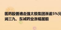 医药股普遍走强太极集团涨逾5%兄弟科技、东阿阿胶、华润三九、东诚药业涨幅居前