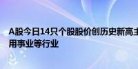 A股今日14只个股股价创历史新高主要分布在基础化工、公用事业等行业