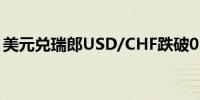 美元兑瑞郎USD/CHF跌破0.91日内跌0.33%