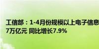 工信部：1-4月份规模以上电子信息制造业实现营业收入4.67万亿元 同比增长7.9%