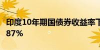 印度10年期国债券收益率下跌1个基点至6.9887%