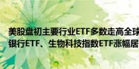 美股盘初主要行业ETF多数走高全球航空业ETF涨超1%区域银行ETF、生物科技指数ETF涨幅居前