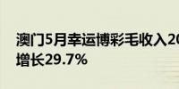 澳门5月幸运博彩毛收入201.9亿澳门元同比增长29.7%