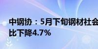 中钢协：5月下旬钢材社会库存1061万吨 环比下降4.7%