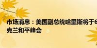 市场消息：美国副总统哈里斯将于6月15日前往瑞士参加乌克兰和平峰会