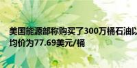 美国能源部称购买了300万桶石油以补充战略石油储备购买均价为77.69美元/桶