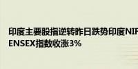 印度主要股指逆转昨日跌势印度NIFTY指数收涨3.1%印度SENSEX指数收涨3%