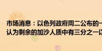 市场消息：以色列政府周二公布的一份统计数据显示以色列认为剩余的加沙人质中有三分之一以上已经死亡