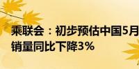 乘联会：初步预估中国5月份乘用车市场零售销量同比下降3%