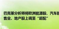 巴克莱分析师将欧洲能源股、汽车股下调至低配；将欧洲零售业、地产股上调至“超配”