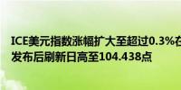 ICE美元指数涨幅扩大至超过0.3%在美国ISM非制造业数据发布后刷新日高至104.438点