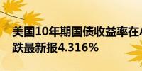 美国10年期国债收益率在ADP数据发布后下跌最新报4.316%