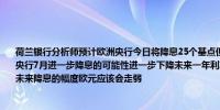 荷兰银行分析师预计欧洲央行今日将降息25个基点但对此后利率路径保持谨慎态度欧洲央行7月进一步降息的可能性进一步下降未来一年利率有相当大的下行空间而市场低估了未来降息的幅度欧元应该会走弱