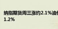 纳指期货周三涨约2.1%油价涨超1.4%金价涨1.2%