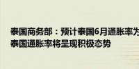 泰国商务部：预计泰国6月通胀率为1%至1.1%预计下半年泰国通胀率将呈现积极态势