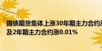 国债期货集体上涨30年期主力合约涨0.03%10年期、5年期及2年期主力合约涨0.01%