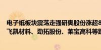 电子纸板块震荡走强研奥股份涨超8%瑞丰光电、清越科技、飞凯材料、劲拓股份、莱宝高科等跟涨