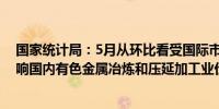 国家统计局：5月从环比看受国际市场有色金属价格上行影响国内有色金属冶炼和压延加工业价格上涨3.9%