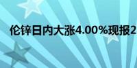 伦锌日内大涨4.00%现报2898.00美元/吨