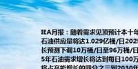 IEA月报：随着需求见顶预计本十年石油供应将出现大量过剩预计2024年全球石油供应量将达1.029亿桶/日2025年将达1.047亿桶/日将2024年石油需求增长预测下调10万桶/日至96万桶/日鉴于经济低迷和清洁能源技术的部署到2025年石油需求增长将达到每日100万桶到2030年以美国为首的非欧佩克+生产国将占产能增长的四分之三到2030年发达经济体的石油需求将从2023年的近4600万桶/日降至不到4300万桶/日全球石油需求将在2029年达到峰值为每日1.056亿桶并在2030年略微收缩到2030年石油供应能力将增加到近1.14亿桶/天比全球需求高出800万桶/天石油需求增长将由亚洲经济体主导尤其是印度的公路运输和中国的航空燃料和石化产品本十年的供应过剩应促使石油公司审视其策略