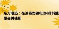 东方电热：在消费类锂电池材料领域已有客户验证成功并批量交付使用