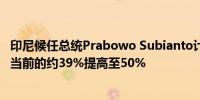 印尼候任总统Prabowo Subianto计划把债务占GDP比例从当前的约39%提高至50%