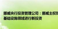 挪威央行投资管理公司：挪威主权财富基金将在可再生能源基础设施领域进行新投资