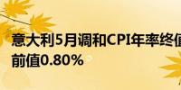 意大利5月调和CPI年率终值 0.8%预期0.80%前值0.80%