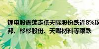 锂电股震荡走低天际股份跌近8%璞泰来、赢合科技、新宙邦、杉杉股份、天赐材料等跟跌