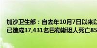 加沙卫生部：自去年10月7日以来以色列对加沙的军事进攻已造成37,431名巴勒斯坦人死亡85,653人受伤