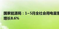 国家能源局：1~5月全社会用电量累计38370亿千瓦时同比增长8.6%