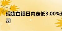 现货白银日内走低3.00%现报29.76美元/盎司