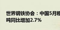 世界钢铁协会：中国5月粗钢产量为9290万吨同比增加2.7%