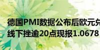 德国PMI数据公布后欧元兑美元EUR/USD短线下挫逾20点现报1.0678