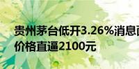 贵州茅台低开3.26%消息面上飞天茅台最低价格直逼2100元