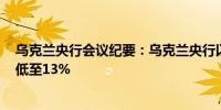 乌克兰央行会议纪要：乌克兰央行以9-2投票比例将利率降低至13%