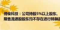 博俊科技：公司持股5%以上股东、前10名股东及前10名无限售流通股股东均不存在进行转融通的情况