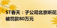 ST春天：子公司北京听花贸易有限责任公司被罚款80万元