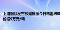 上海钢联发布数据显示今日电池级碳酸锂价格上涨1000元均价报9万元/吨