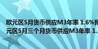 欧元区5月货币供应M3年率 1.6%预期1.50%前值1.30%欧元区5月三个月货币供应M3年率 1.3%前值0.8%