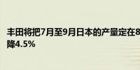 丰田将把7月至9月日本的产量定在82万辆左右比去年同期下降4.5%