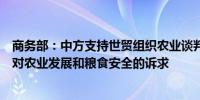 商务部：中方支持世贸组织农业谈判转变思路充分考虑成员对农业发展和粮食安全的诉求