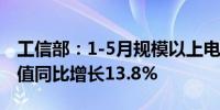 工信部：1-5月规模以上电子信息制造业增加值同比增长13.8%