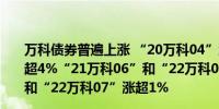 万科债券普遍上涨 “20万科04”涨超8%“21万科02”涨超4%“21万科06”和“22万科04”涨超2%“22万科05”和“22万科07”涨超1%