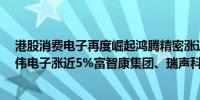 港股消费电子再度崛起鸿腾精密涨近7%舜宇光学科技、高伟电子涨近5%富智康集团、瑞声科技涨超3%