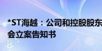 *ST海越：公司和控股股东高鑫金控收到证监会立案告知书