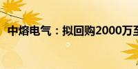 中熔电气：拟回购2000万至4000万元股份