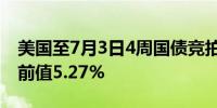 美国至7月3日4周国债竞拍-得标利率 5.28%前值5.27%